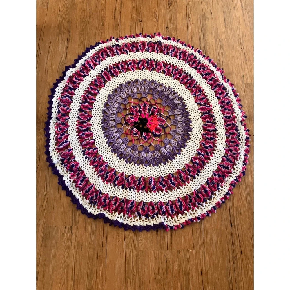 Handmade Crochet Mandala Round Blanket Multicolor Mandala Boho Handcrafted